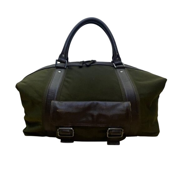 Banana Republic Unisex Olive Nylon & Leather Buckle Accents Weekend Travel Bag - Picture 1 of 16